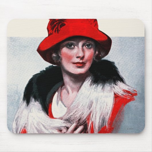 Frau in rotem Hut Mousepad (Vorne)