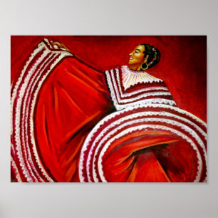 Frau in rotem Kleid Poster