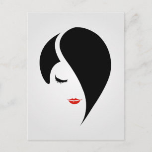 Frau in rotem Lippenstift und Emo-Haaren Postkarte