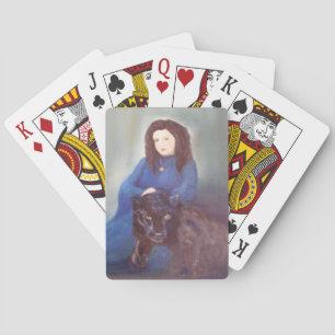 Frau in schwarzen Panther Spielkarten