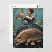 Frau in Seetang mit Fish Funny Fashions Postkarte (Vorne/Hinten)