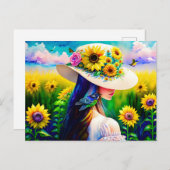Frau in Sonnenblumen, Postkreuz Postkarte (Vorne/Hinten)
