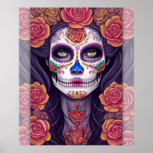 Frau in Sugar Skull Makeup Art Poster (Vorne)