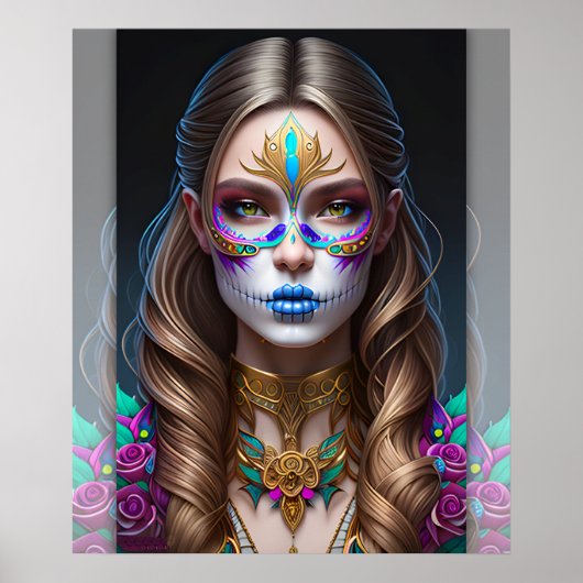 FRAU IN Sugar Skull Makeup - Sugar Skull Art Poster (Vorne)
