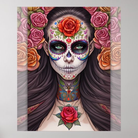 FRAU IN Sugar Skull Makeup - Sugar Skull Art Poster (Vorne)