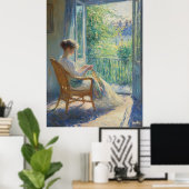 Frau in Sunlit Room mit Balkon - Impressionistin Poster (Heimbüro)