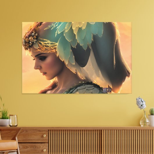 Frau in Wart: Stretchierte Canvas Print Leinwanddruck (Insitu (Wohnzimmer))