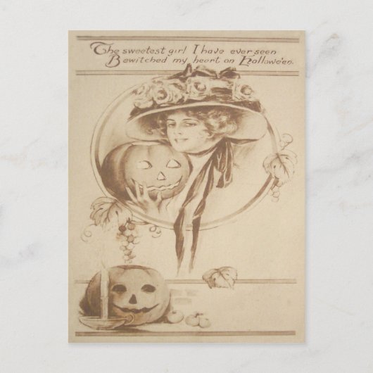 Frau Jack O' Lantern Blattkerze Postkarte (Vorderseite)
