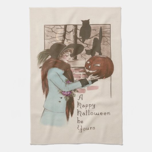 Frau Jack O' Lantern Kürbis Eule Handtuch (Vertikal)