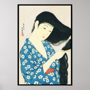 Frau kämmt ihr Haar Hashiguchi Goyo Poster