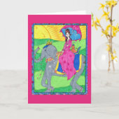 Frau, Katze, Elefant, Indien Grußkarte Karte (Gelbe Blume)