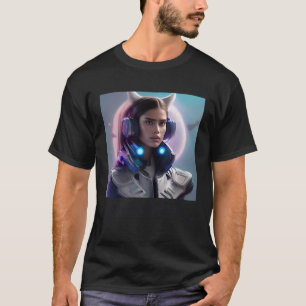 Frau Katzenohren Rosa Mond Mondlicht Fantasy Weltr T-Shirt
