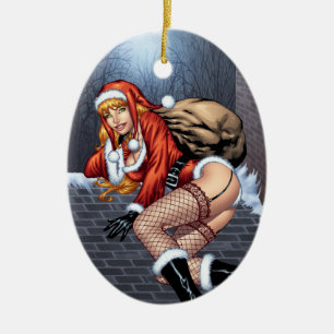 Frau Klaus On The Rooftop, die Sankt-Geschenke Keramik Ornament