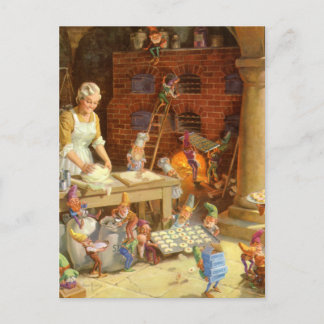 Frau Klaus und die Elfe backen Weihnachtsplätzchen Feiertagspostkarte