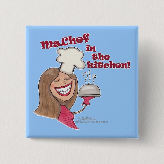 Frau Koch in der Küche Button (Vorderseite)
