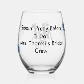 Frau Kronen Herz Lippen Blumen Blau Romantisch Weinglas Ohne Stiel (Rückseite)