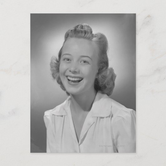 Frau lächeln postkarte (Vorderseite)