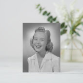 Frau lächeln postkarte (Stehend Vorderseite)