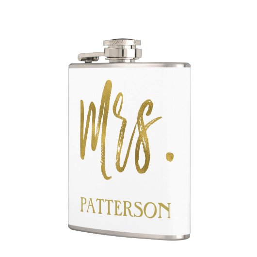 Frau Last Name Flask with Gold Foil Typografy Flachmann (Links)