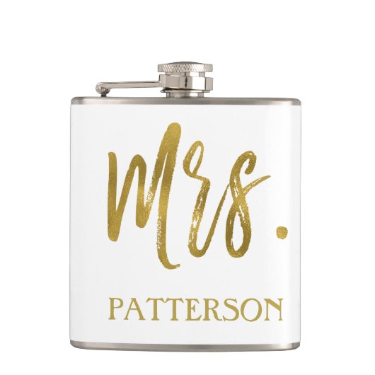 Frau Last Name Flask with Gold Foil Typografy Flachmann (Vorderseite)