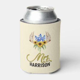 Frau Last Name Rustic Floral Antlers Wedding Dosenkühler
