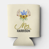 Frau Last Name Rustic Floral Antlers Wedding Dosenkühler (Rückseite)