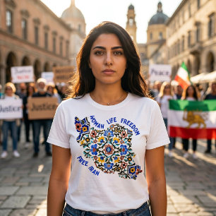 Frau Leben Freiheit   Persische Fliesen Blau T-Shirt