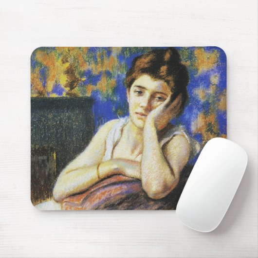 Frau lehnt auf einen Stuhl Mousepad (Mit Mouse)