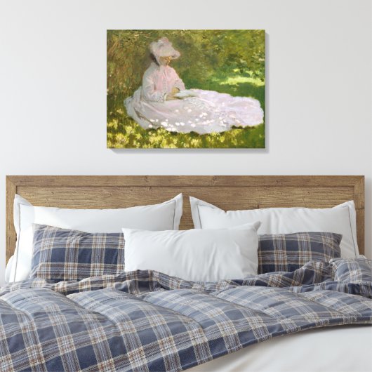 Frau lesen Springtime Monet Leinwanddruck (Insitu (Schlafzimmer))
