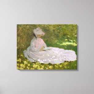 Frau lesen Springtime Monet Leinwanddruck