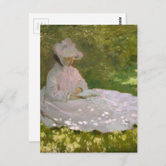 Frau lesen Springtime Monet Postkarte (Vorne/Hinten)