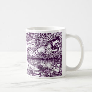 Frau lesend an einem Teich Kaffeetasse