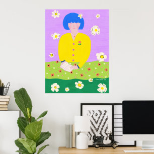 Frau lesend im Garten Poster