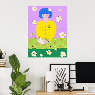 Frau lesend im Garten Poster