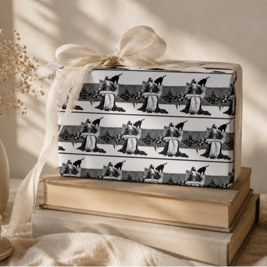 Frau lesend mit schwarzer Katze    Geschenkpapier