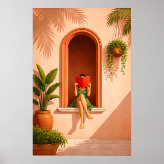 Frau lesendes Poster, Mittelmeer-Nische-Wandkunst Poster