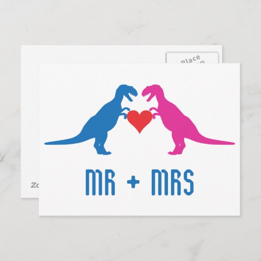 + Frau - Liebe Dinosaurier Postkarte (Vorne/Hinten)