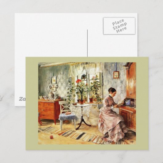 Frau liest einen Buchstaben Postkarte (Vorne/Hinten)