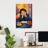 Frau liest Kaffeeplakat, Vintage Impressionist Poster (Heimbüro)