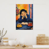 Frau liest Kaffeeplakat, Vintage Impressionist Poster (Küche)