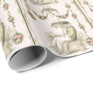 Frau liest Regency-Modebild Kissen Geschenkpapier