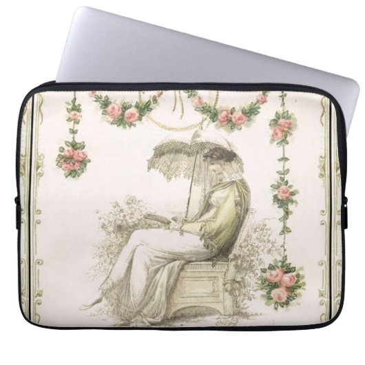 Frau liest Regency-Modebild Laptopschutzhülle (Vorderseite)
