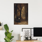 Frau liest traurigen Herbstwald Kunst-Druckvorlage Poster (Heimbüro)