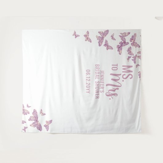 Frau Lila Gold Butterfly White Bridal Hintergrund Wandteppich (Vorderseite (Horizontal))