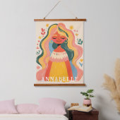 Frau Mädchen Boho Blumen Illustration Vorname Wandteppich Mit Holzrahmen (Schlafzimmer)