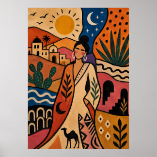 Frau Marokkanische Oase Tag und Nacht Poster