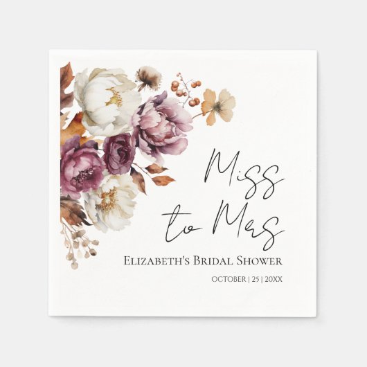 Frau Miss. | Burgundy Fall Brautparty Napkins Serviette (Vorderseite)