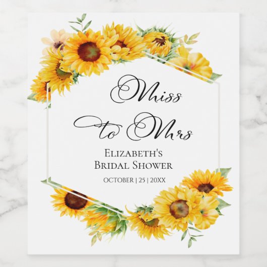 Frau Miss. | Sonnenblumenfall-Brautparty Weinetikett (Einzelnes Label)