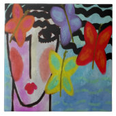 Frau mit Abstraktem digitalem Gemälde Fliese (Vorderseite)