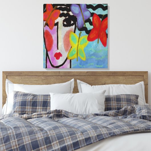 Frau mit Abstraktem digitalem Gemälde Leinwanddruck (Insitu (Schlafzimmer))